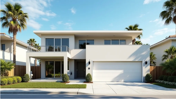 Outdoor CCTV security cameras protecting a modern Juno Beach home in Palm Beach County