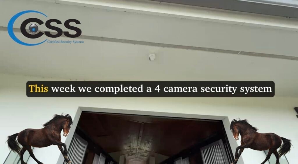 CCTV Security camera installed above a horse barn entrance at an equestrian property in Wellington, FL