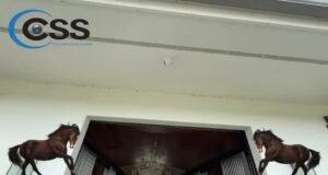 Security camera installed above a horse barn entrance at an equestrian property in Wellington, FL