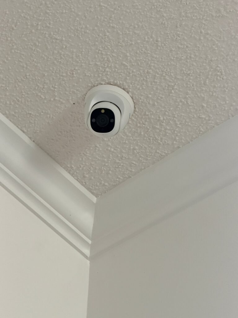Indoor ceiling-mounted dome security camera installed in a Westlake, FL home by Certified Security Systems.